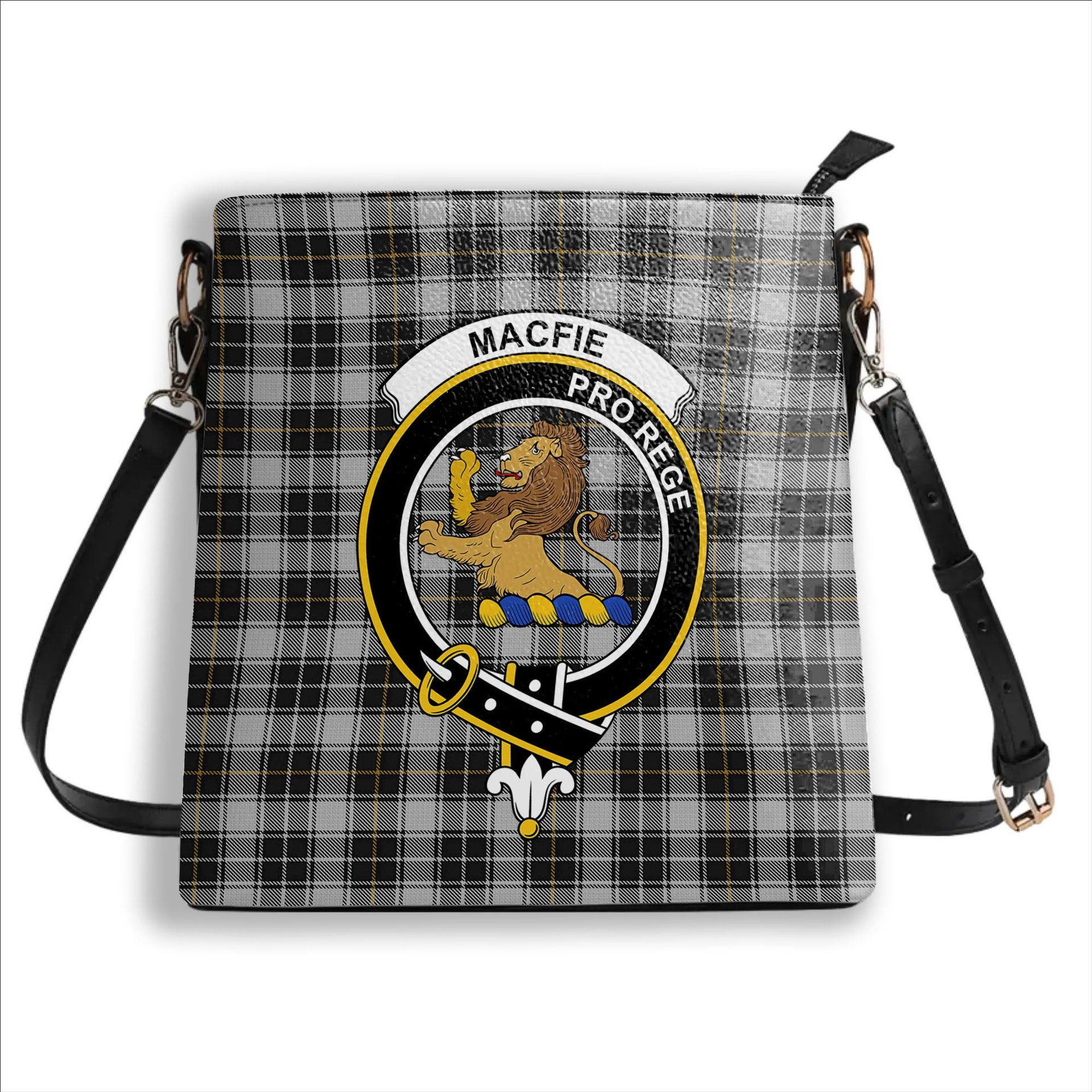 ScotsTee Shop Scottish MacFie of Colonsay Dress Crest Tartan Bucket Bag Ladies Shoulder Bag Midi