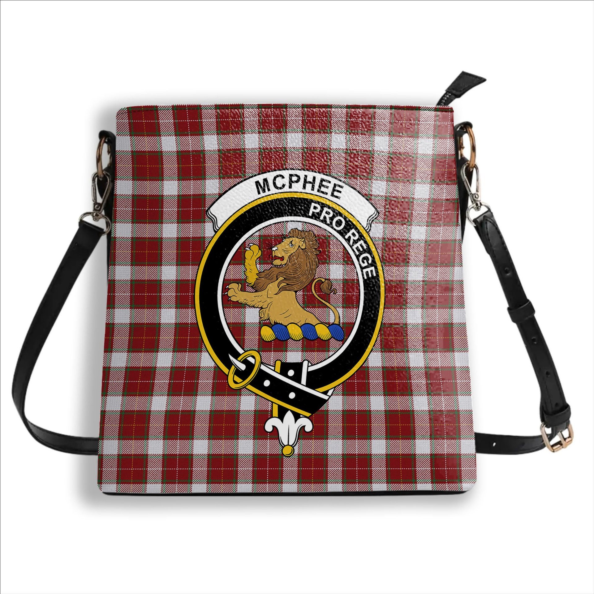 ScotsTee Shop Scottish McPhee Dress Ancient Crest Tartan Bucket Bag Ladies Shoulder Bag Midi