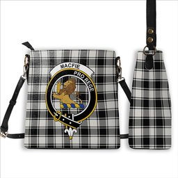 ScotsTee Shop Scottish MacFie Black & White Modern Crest Tartan Bucket Bag Ladies Shoulder Bag Midi