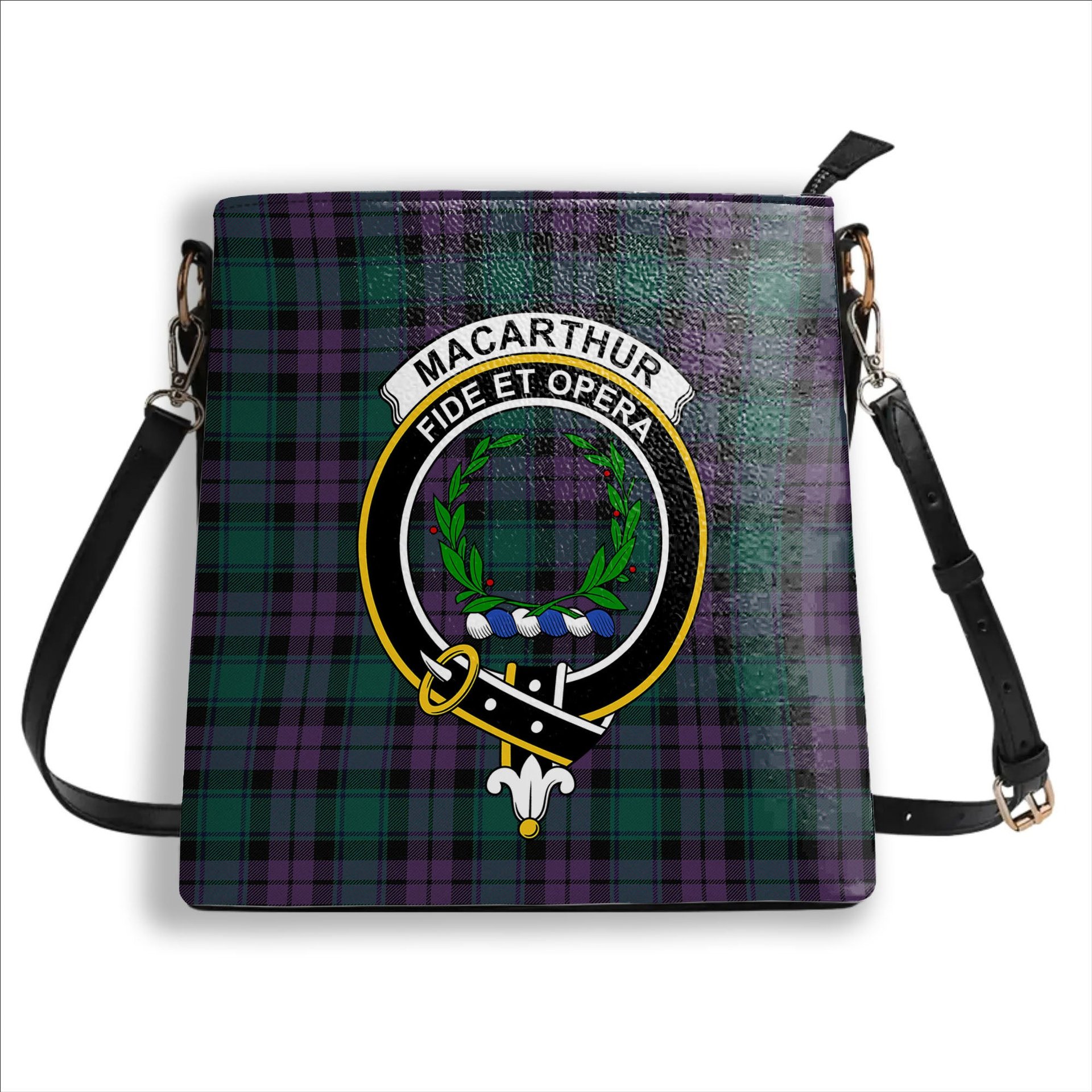 ScotsTee Shop Scottish MacArthur of Milton Modern Crest Tartan Bucket Bag Ladies Shoulder Bag Midi
