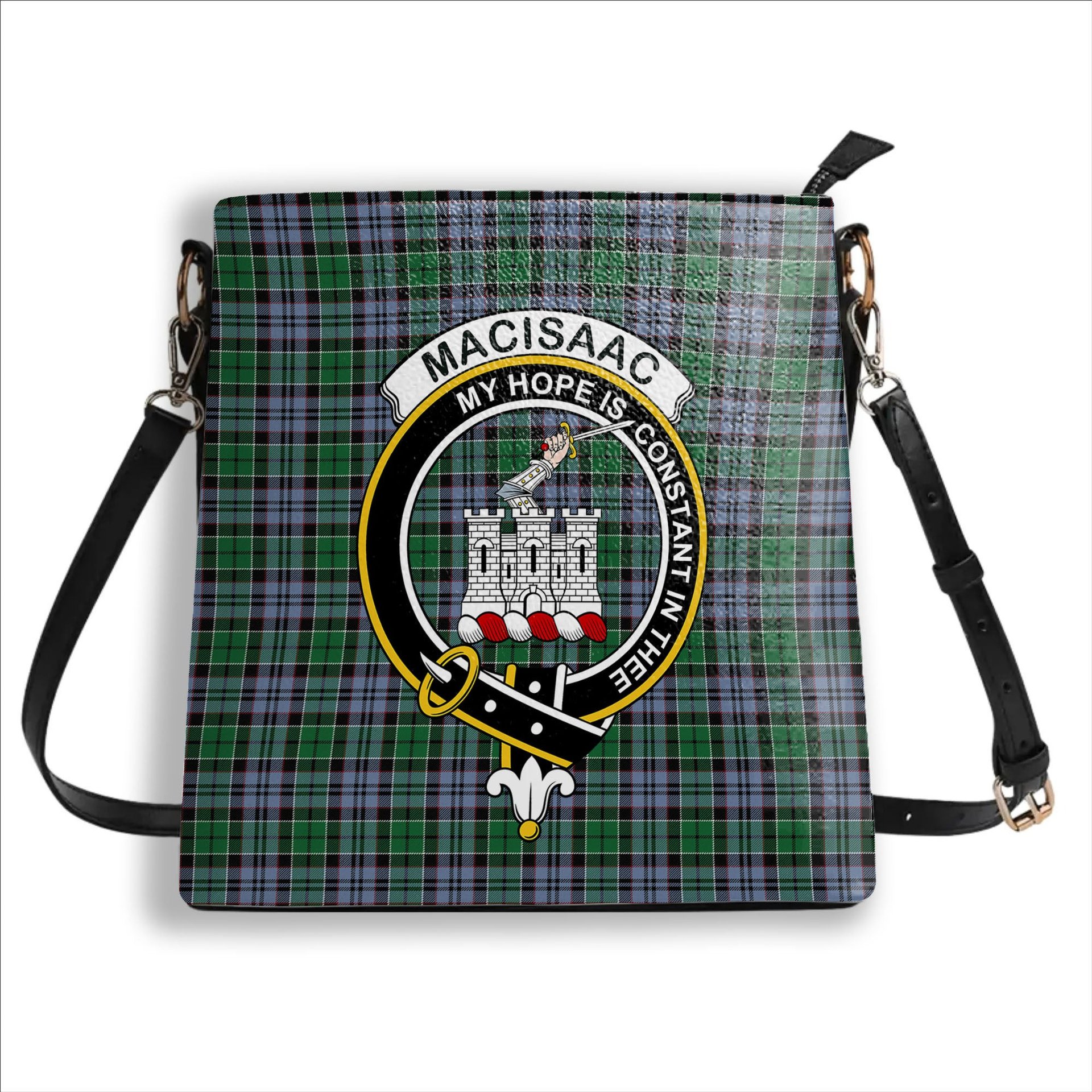 ScotsTee Shop Scottish MacIsaac Ancient Crest Tartan Bucket Bag Ladies Shoulder Bag Midi