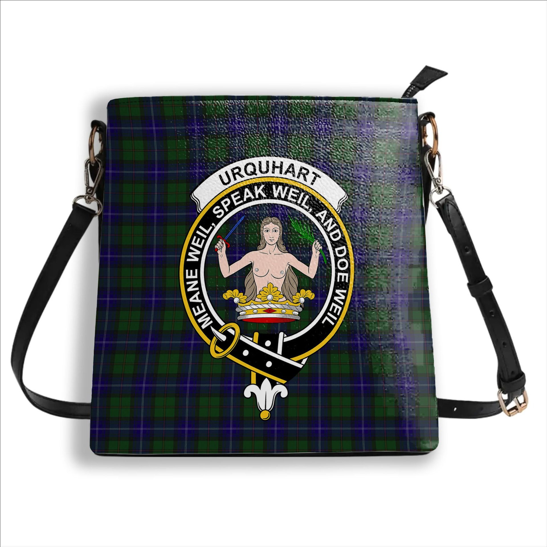 ScotsTee Shop Scottish Urquhart White Line Crest Tartan Bucket Bag Ladies Shoulder Bag Midi