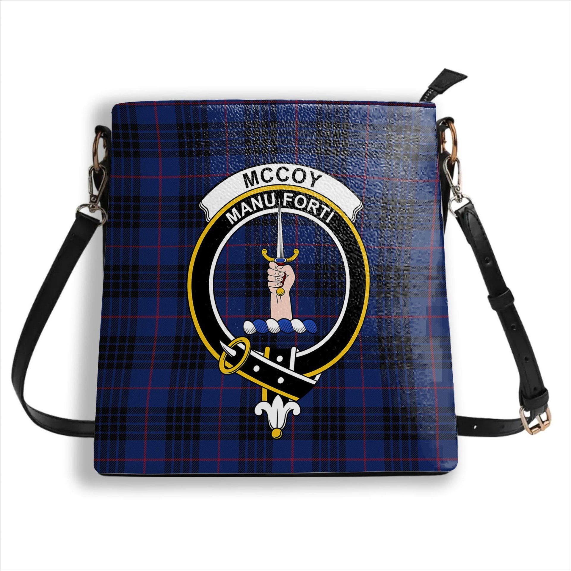 ScotsTee Shop Scottish McCoy Blue Crest Tartan Bucket Bag Ladies Shoulder Bag Midi