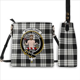 ScotsTee Shop Scottish McFarland Black White Crest Tartan Bucket Bag Ladies Shoulder Bag Midi