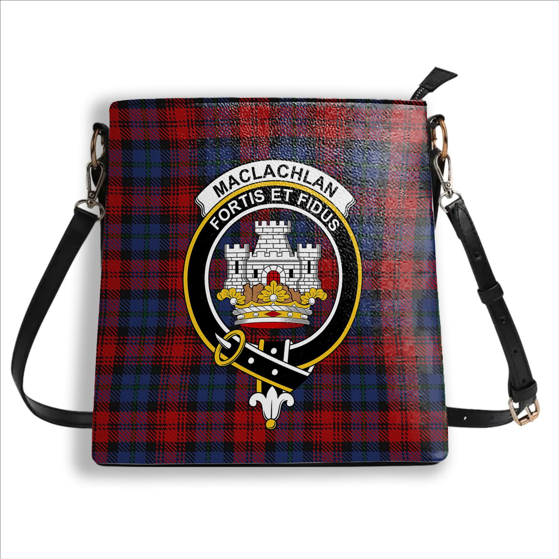ScotsTee Shop Scottish MacLachlan Modern Crest Tartan Bucket Bag Ladies Shoulder Bag Midi
