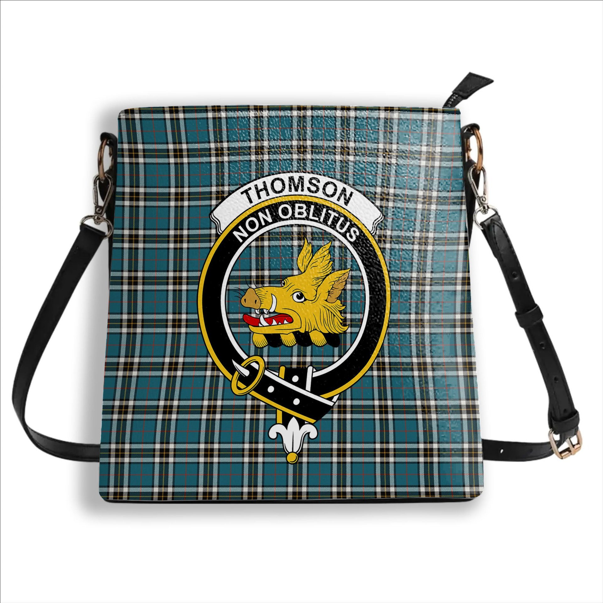 ScotsTee Shop Scottish Thomson Blue Ancient Clan Crest Tartan Bucket Bag Ladies Shoulder Bag Midi