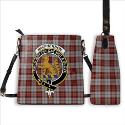 ScotsTee Shop Scottish MacPherson Dress Burgundy Dance Crest Tartan Bucket Bag Ladies Shoulder Bag Midi