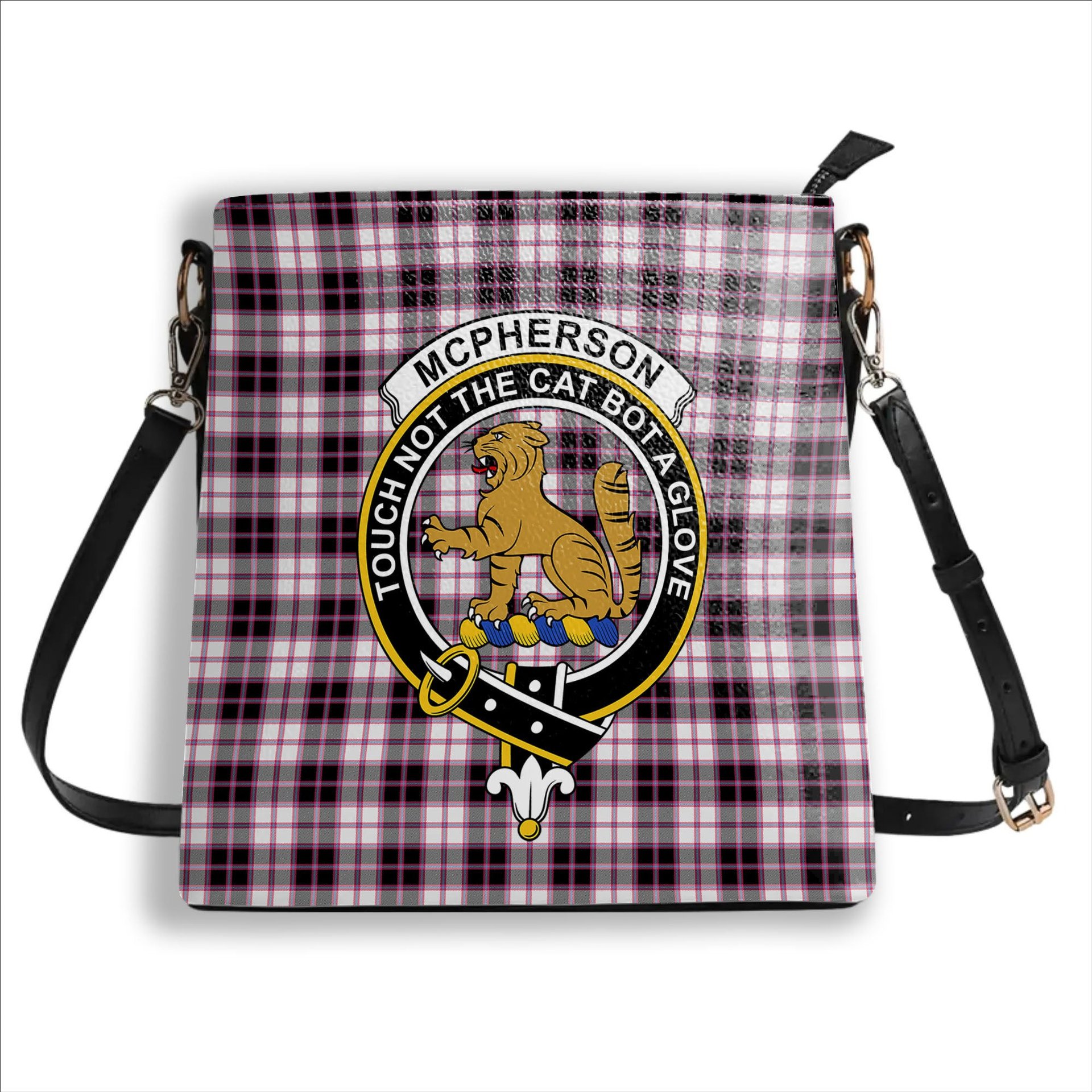 ScotsTee Shop Scottish McPherson Hunting Modern Crest Tartan Bucket Bag Ladies Shoulder Bag Midi