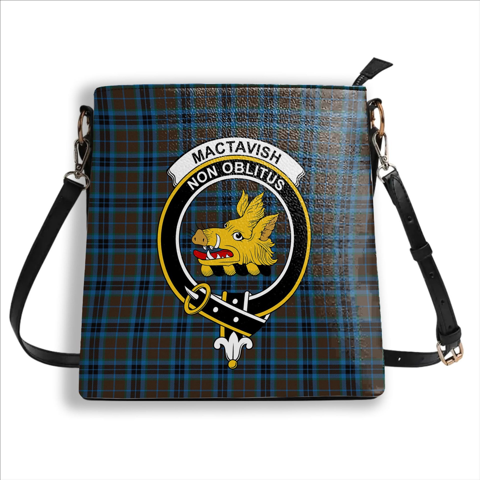 ScotsTee Shop Scottish MacTavish Hunting Modern Crest Tartan Bucket Bag Ladies Shoulder Bag Midi