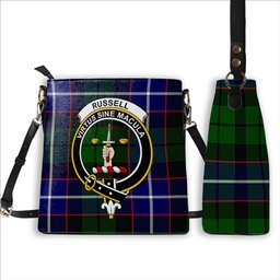 ScotsTee Shop Scottish Russell SC Crest Tartan Bucket Bag Ladies Shoulder Bag Midi