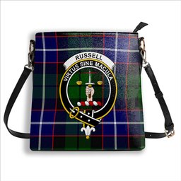 ScotsTee Shop Scottish Russell SC Crest Tartan Bucket Bag Ladies Shoulder Bag Midi