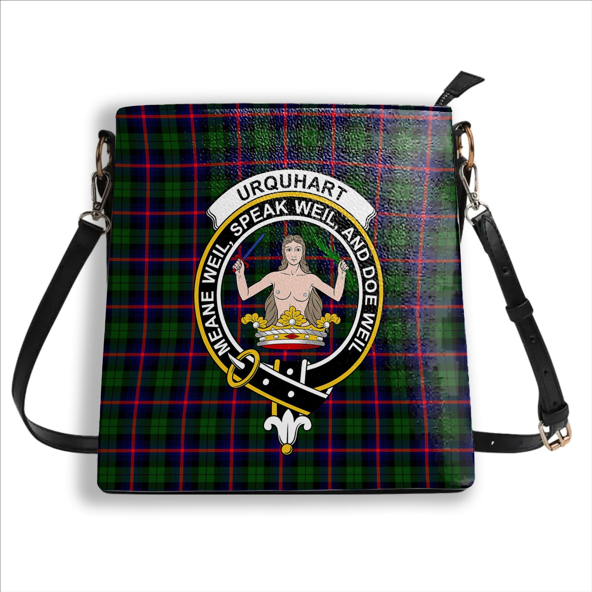 ScotsTee Shop Scottish Urquhart Modern Crest Tartan Bucket Bag Ladies Shoulder Bag Midi