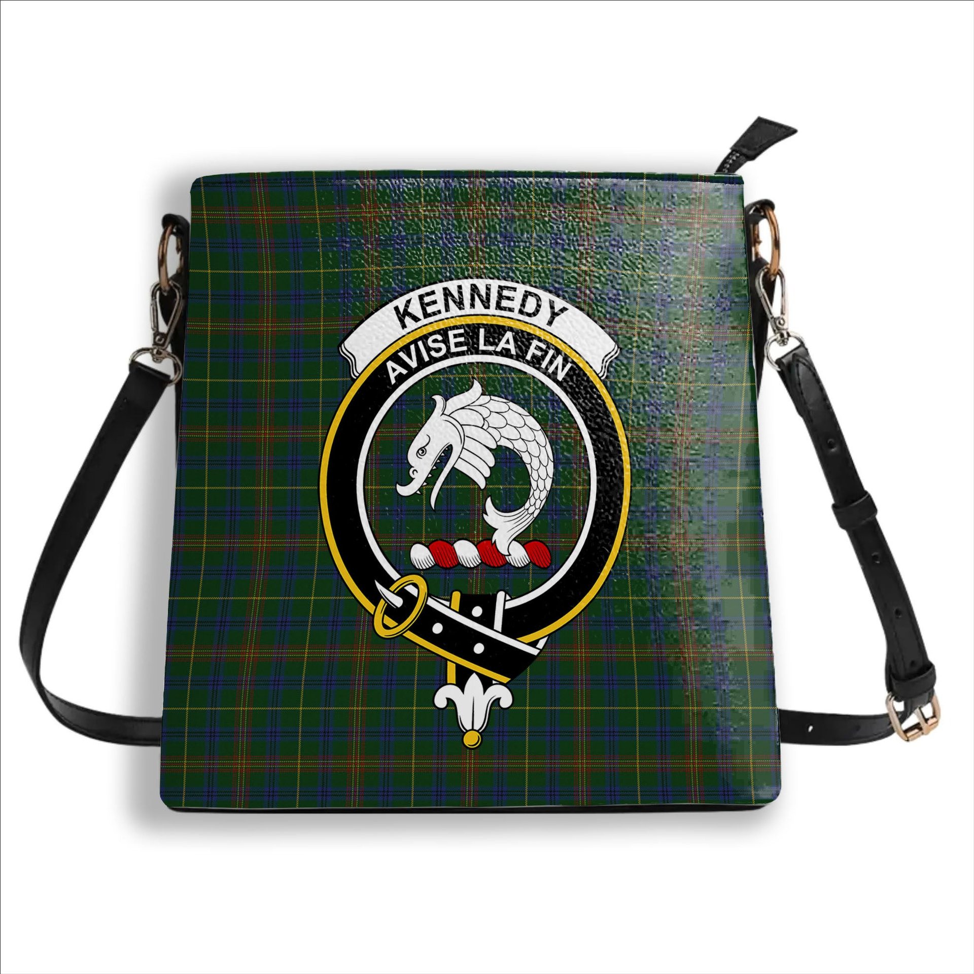 ScotsTee Shop Scottish Kennedy 2 Crest Tartan Bucket Bag Ladies Shoulder Bag Midi