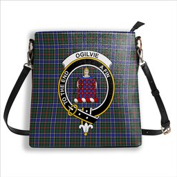 ScotsTee Shop Scottish Ogilvie (Ogilvy) Hunting Modern Crest Tartan Bucket Bag Ladies Shoulder Bag Midi