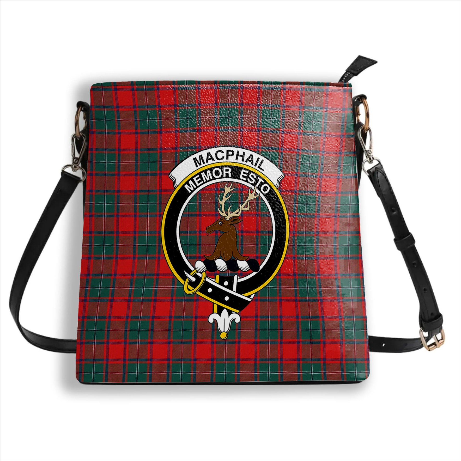 ScotsTee Shop Scottish MacPhail Blue Bands Modern Crest Tartan Bucket Bag Ladies Shoulder Bag Midi