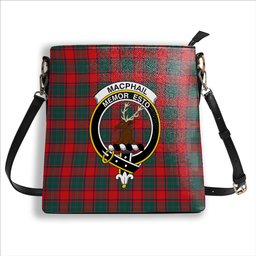 ScotsTee Shop Scottish MacPhail Blue Bands Modern Crest Tartan Bucket Bag Ladies Shoulder Bag Midi