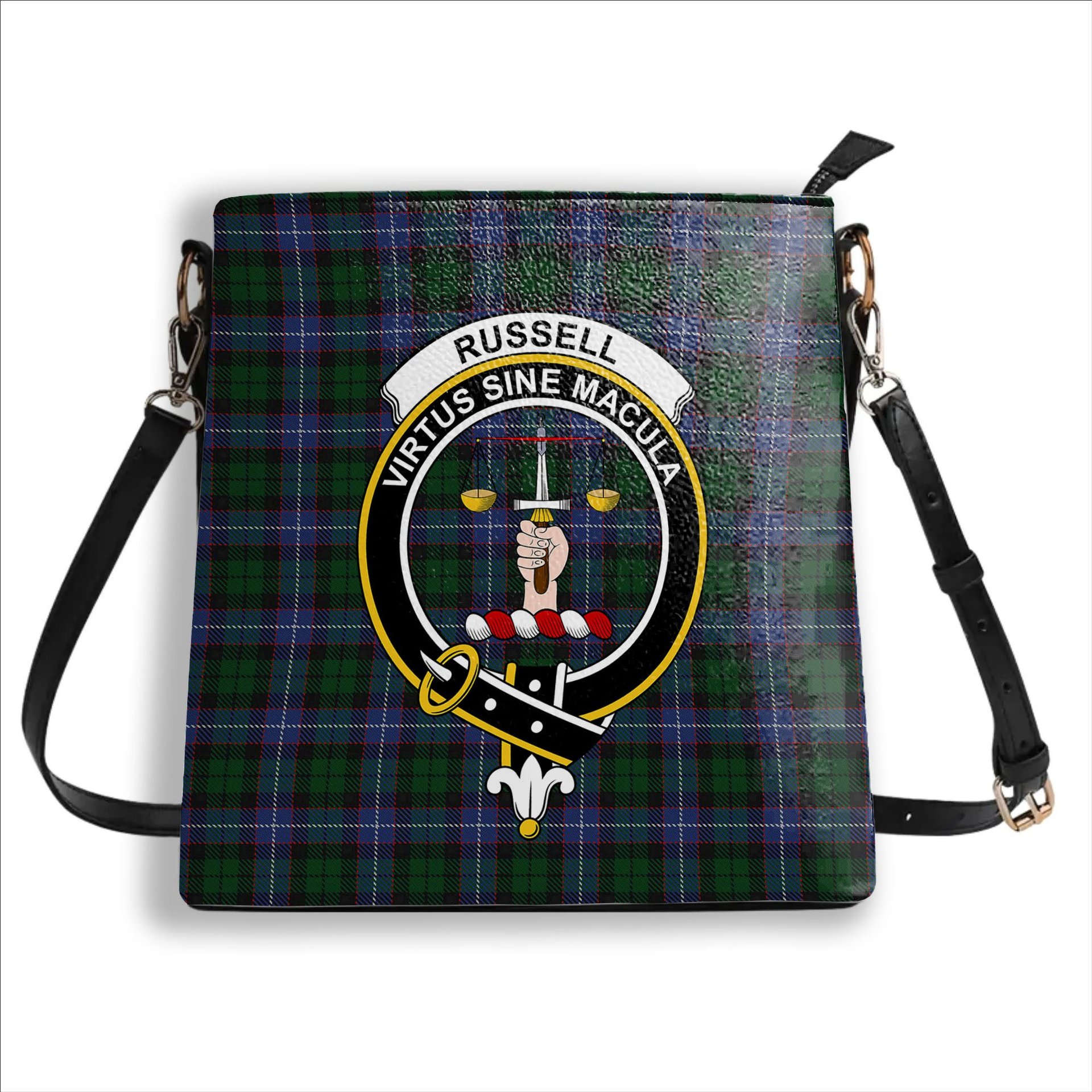 ScotsTee Shop Scottish Russell Crest Tartan Bucket Bag Ladies Shoulder Bag Midi