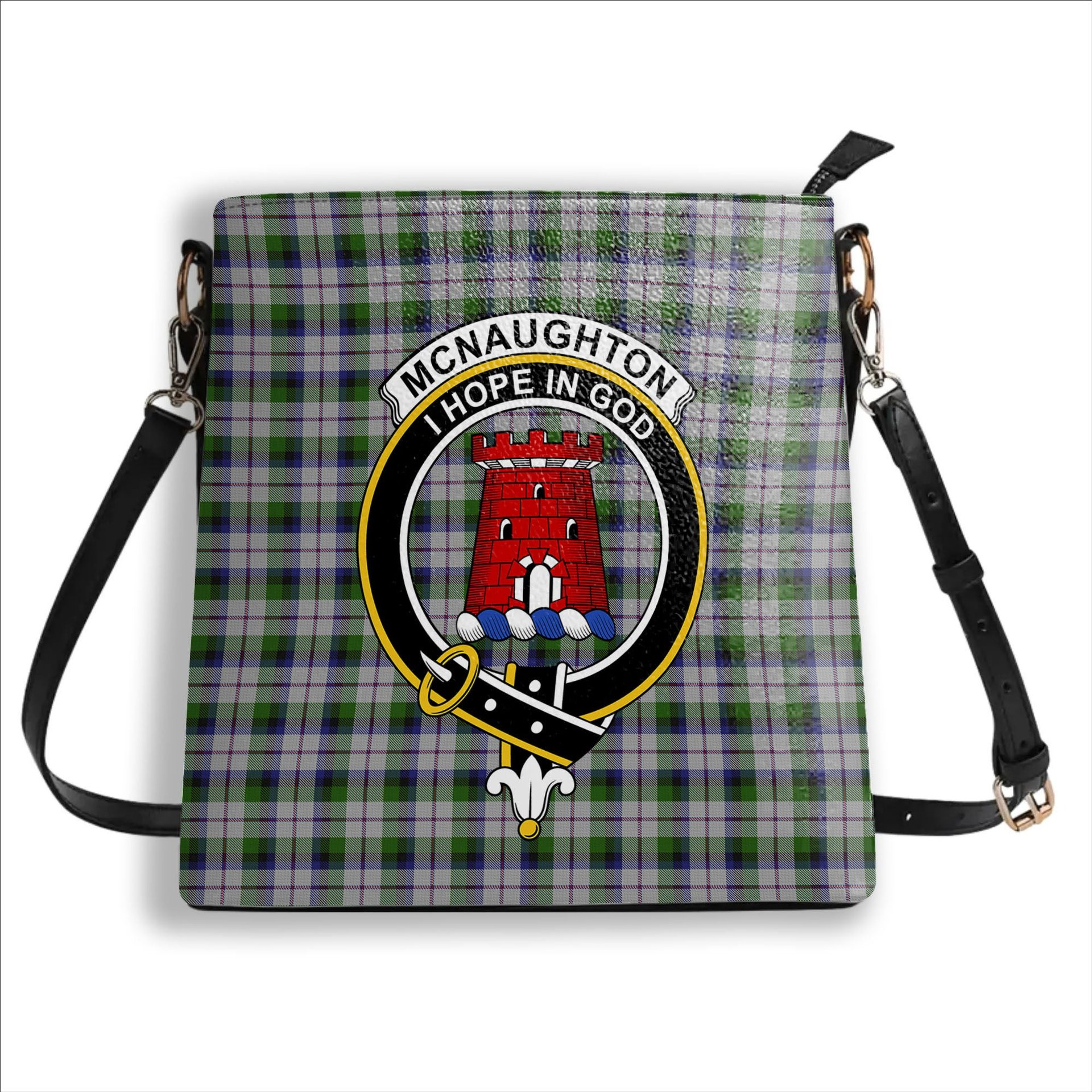 ScotsTee Shop Scottish McNaughton Dress Crest Tartan Bucket Bag Ladies Shoulder Bag Midi