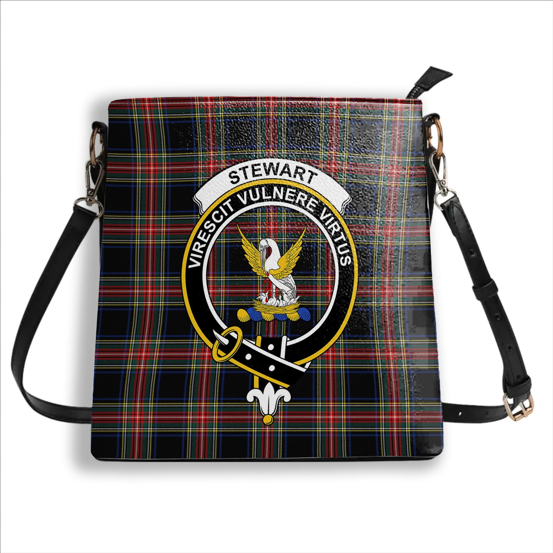 ScotsTee Shop Scottish Stewart Black Modern Crest Tartan Bucket Bag Ladies Shoulder Bag Midi
