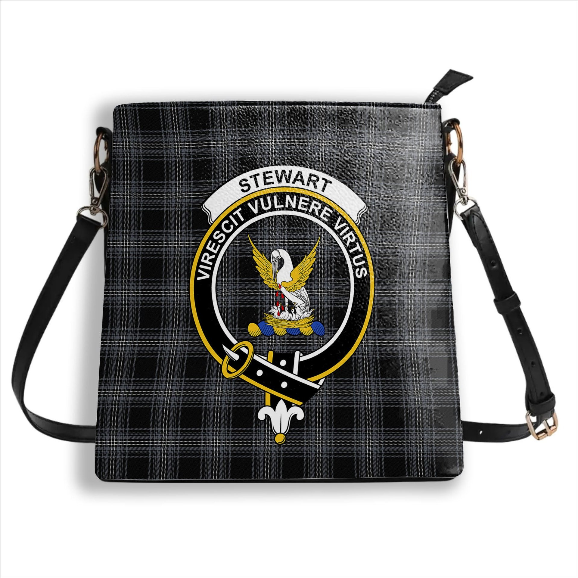 ScotsTee Shop Scottish Stewart Mourning Originaux Modern Clan Crest Tartan Bucket Bag Ladies Shoulder Bag Midi