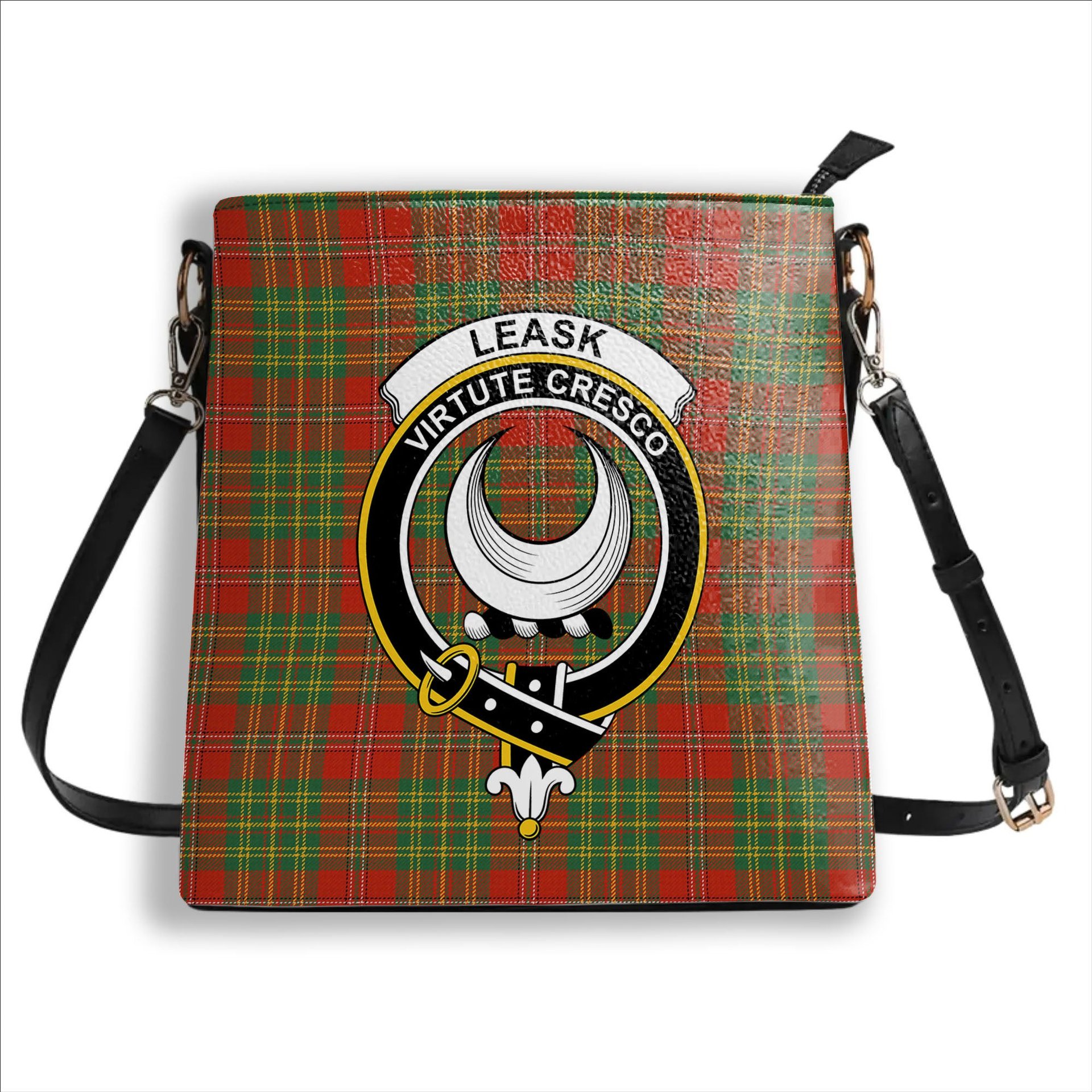 ScotsTee Shop Scottish Leask Ancient Crest Tartan Bucket Bag Ladies Shoulder Bag Midi