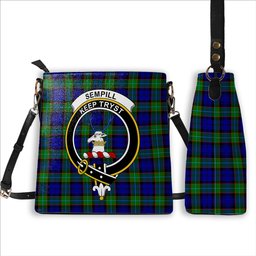 ScotsTee Shop Scottish Sempill Modern Crest Tartan Bucket Bag Ladies Shoulder Bag Midi