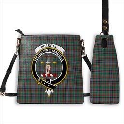ScotsTee Shop Scottish Russell Old Ancient Crest Tartan Bucket Bag Ladies Shoulder Bag Midi