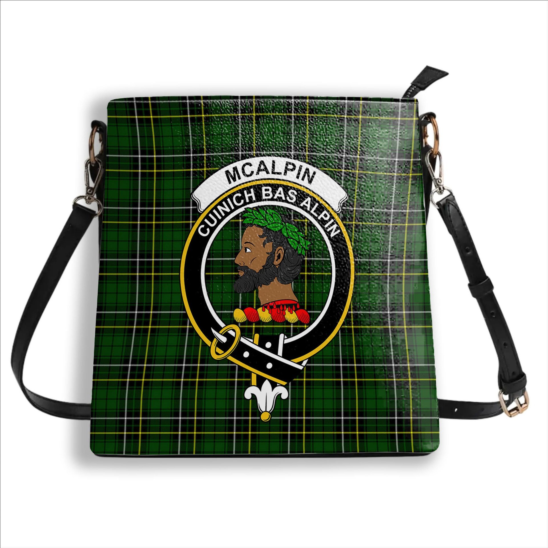 ScotsTee Shop Scottish McAlpin Modern Crest Tartan Bucket Bag Ladies Shoulder Bag Midi