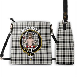 ScotsTee Shop Scottish McFarland Black White Modern Crest Tartan Bucket Bag Ladies Shoulder Bag Midi