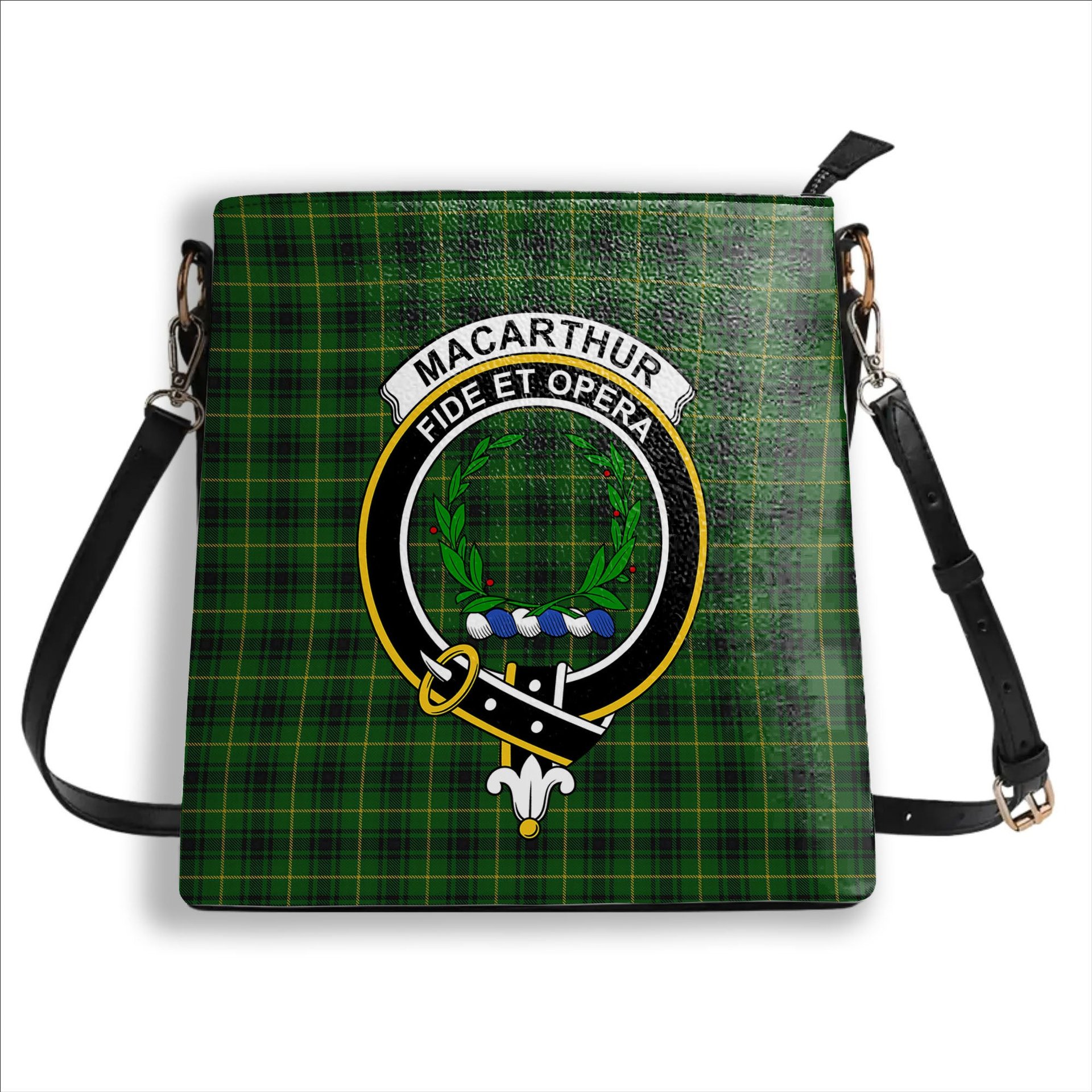 ScotsTee Shop Scottish MacArthur Crest Tartan Bucket Bag Ladies Shoulder Bag Midi