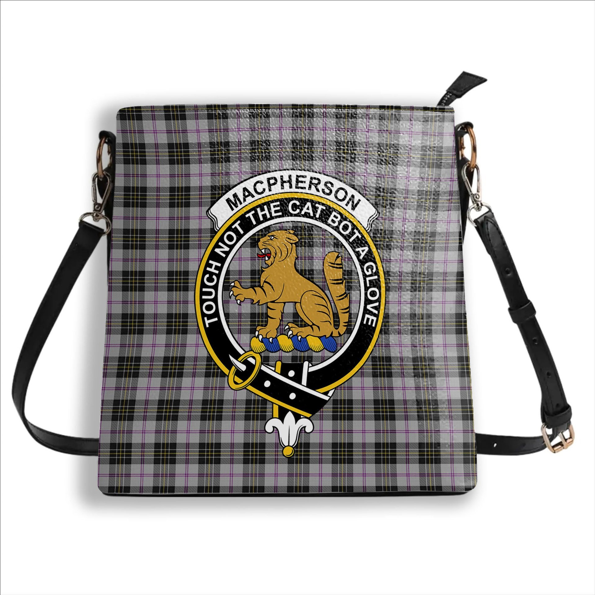 ScotsTee Shop Scottish MacPherson Dress 1951 Crest Tartan Bucket Bag Ladies Shoulder Bag Midi