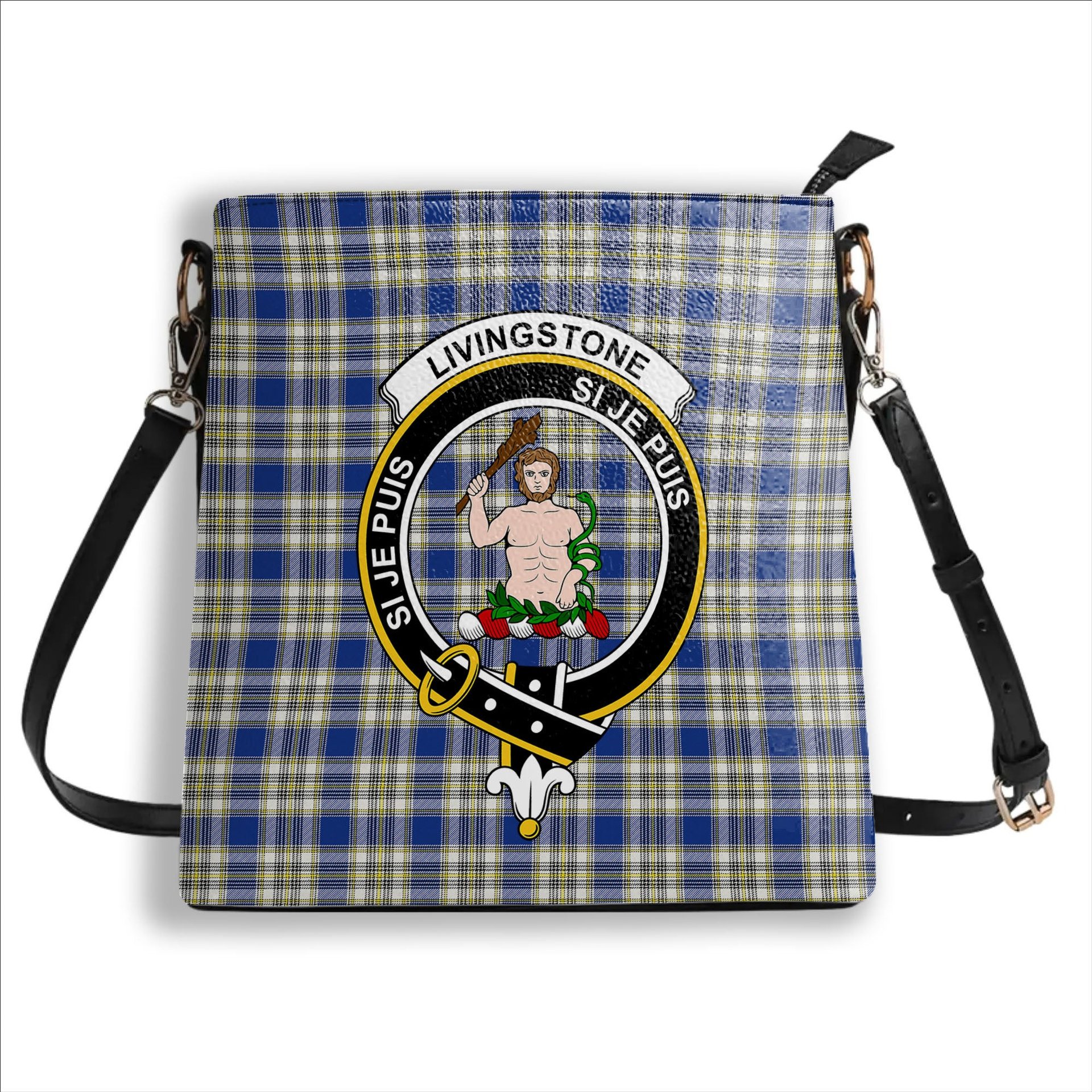 ScotsTee Shop Scottish Livingstone Dress Modern Crest Tartan Bucket Bag Ladies Shoulder Bag Midi