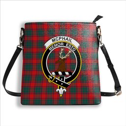 ScotsTee Shop Scottish McPhail Blue Bands Modern Crest Tartan Bucket Bag Ladies Shoulder Bag Midi