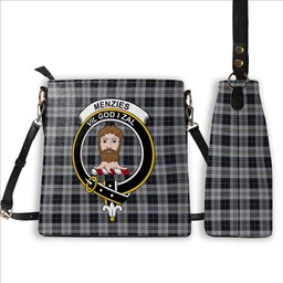 ScotsTee Shop Scottish Menzies Black Dress Crest Tartan Bucket Bag Ladies Shoulder Bag Midi