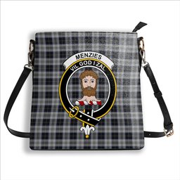 ScotsTee Shop Scottish Menzies Black Dress Crest Tartan Bucket Bag Ladies Shoulder Bag Midi