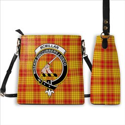 ScotsTee Shop Scottish McMillan Dress Modern Crest Tartan Bucket Bag Ladies Shoulder Bag Midi