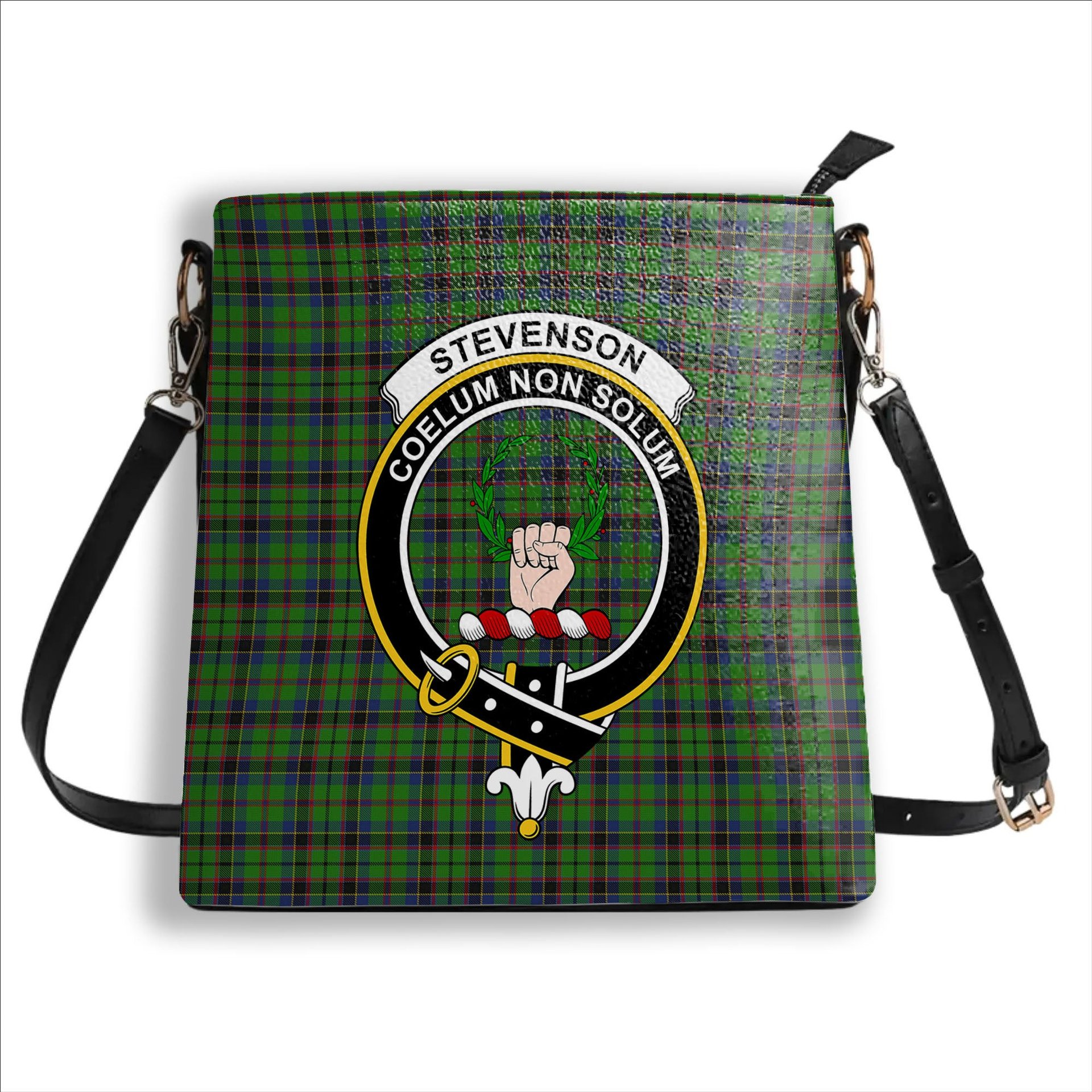 ScotsTee Shop Scottish Stevenson Green Crest Tartan Bucket Bag Ladies Shoulder Bag Midi