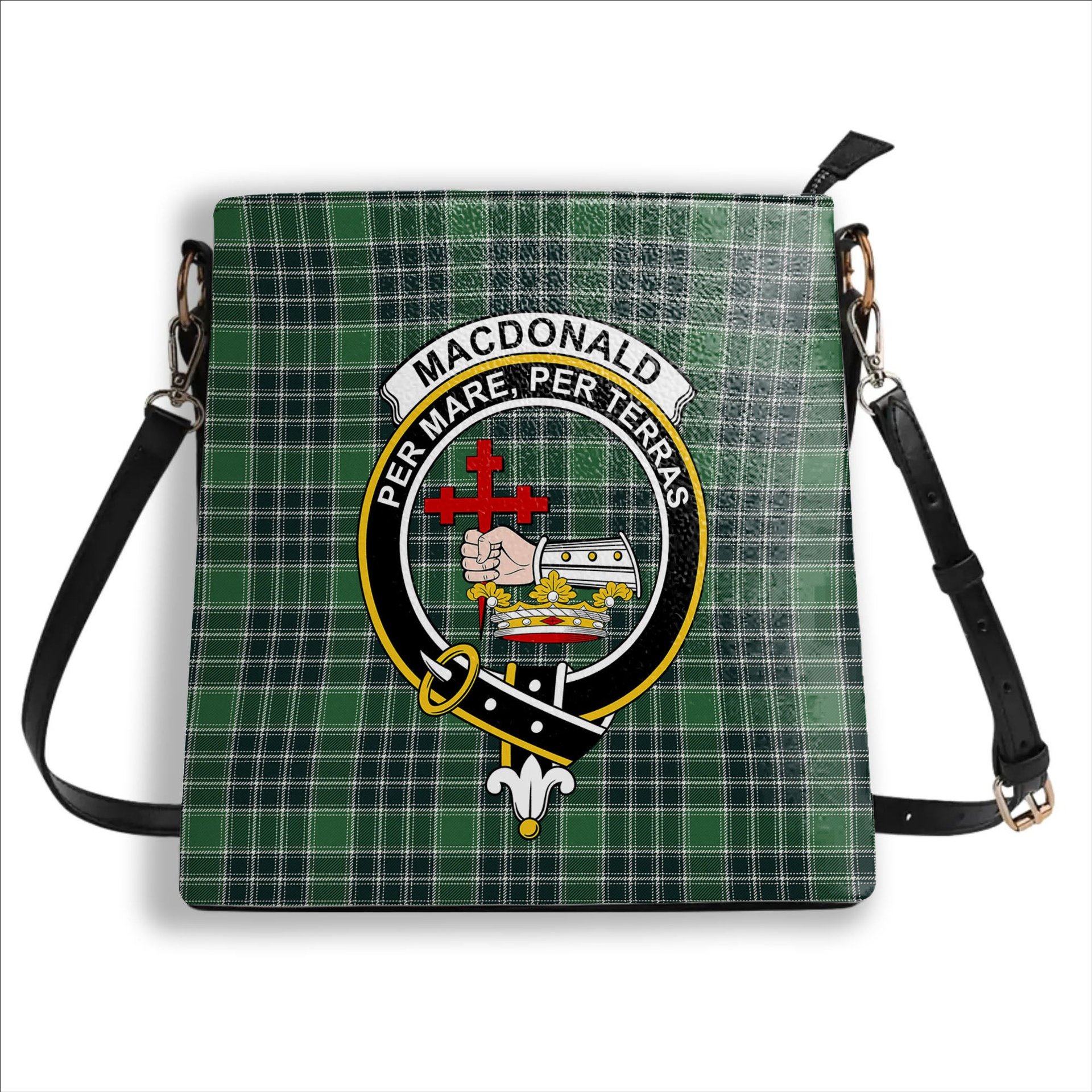 ScotsTee Shop Scottish MacDonald Lord of the Isles Hunting Modern Crest Tartan Bucket Bag Ladies Shoulder Bag Midi