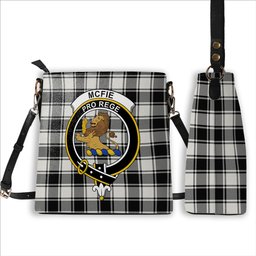 ScotsTee Shop Scottish McFie Black & White Ancient Crest Tartan Bucket Bag Ladies Shoulder Bag Midi