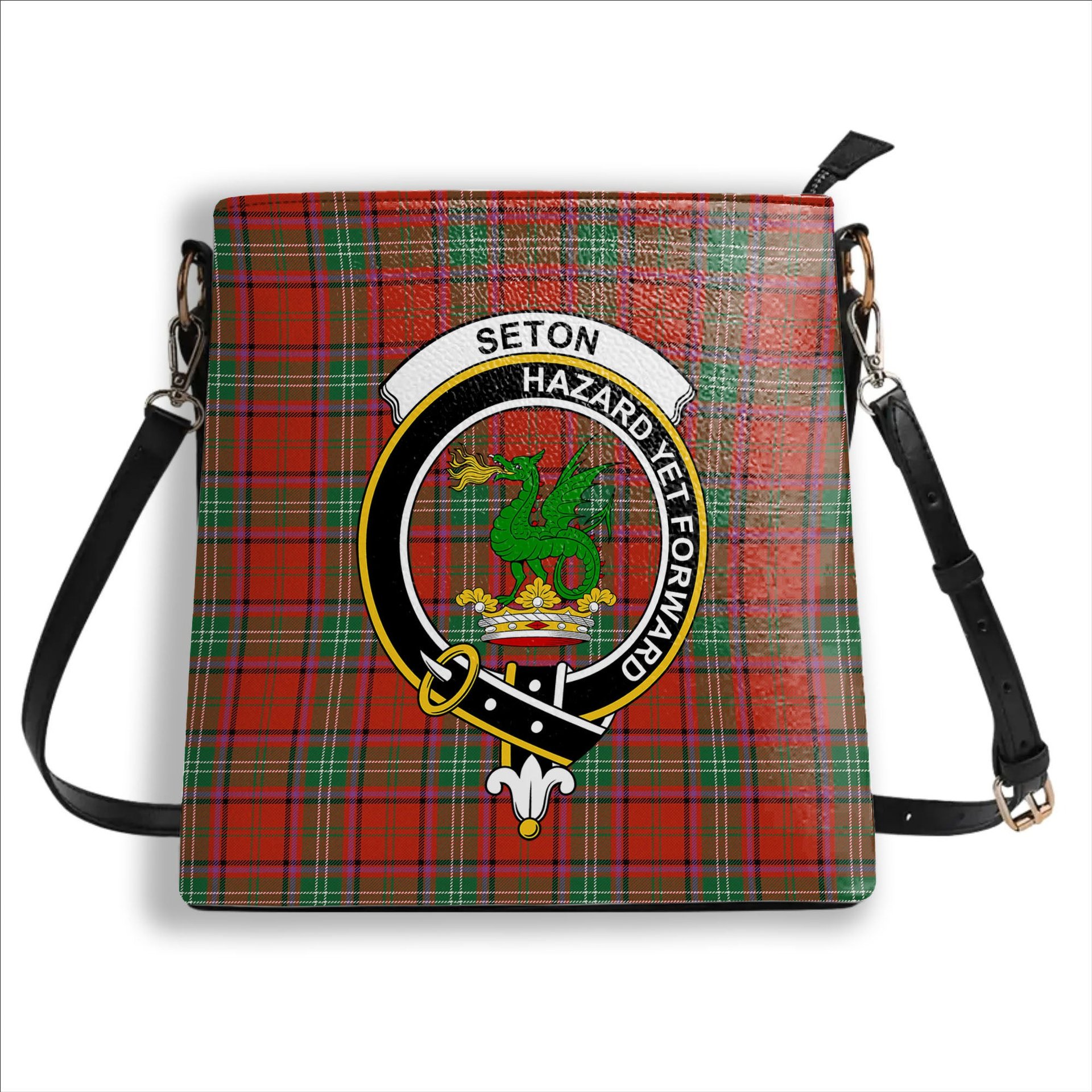 ScotsTee Shop Scottish Seton Ancient Crest Tartan Bucket Bag Ladies Shoulder Bag Midi
