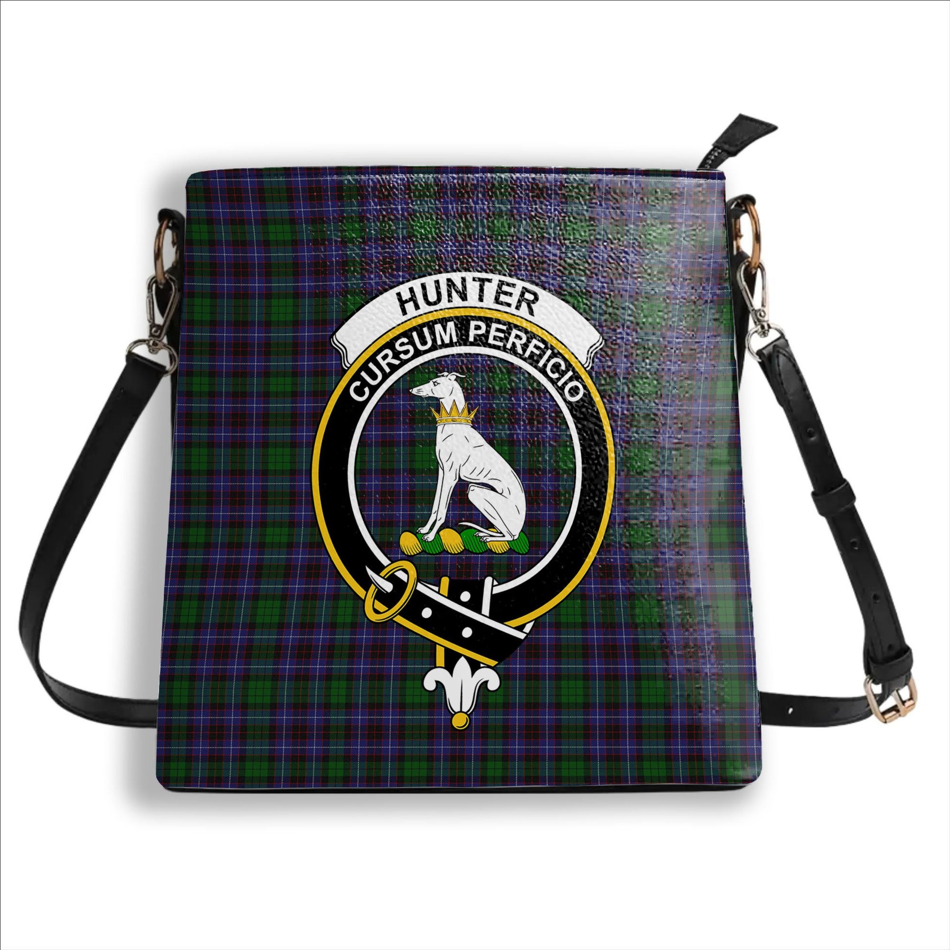 ScotsTee Shop Scottish Hunter of Peebleshire Crest Tartan Bucket Bag Ladies Shoulder Bag Midi