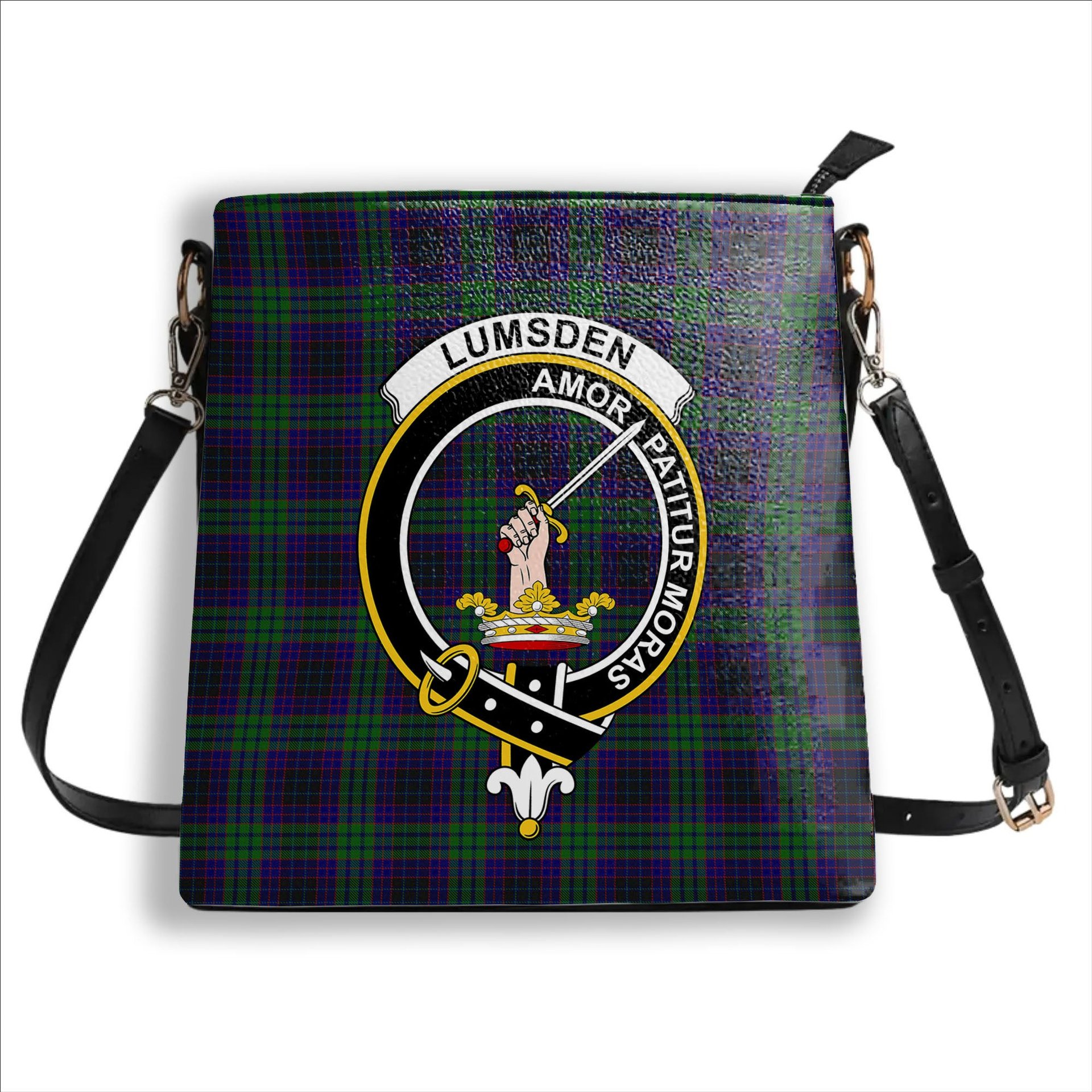 ScotsTee Shop Scottish Lumsden Green Crest Tartan Bucket Bag Ladies Shoulder Bag Midi