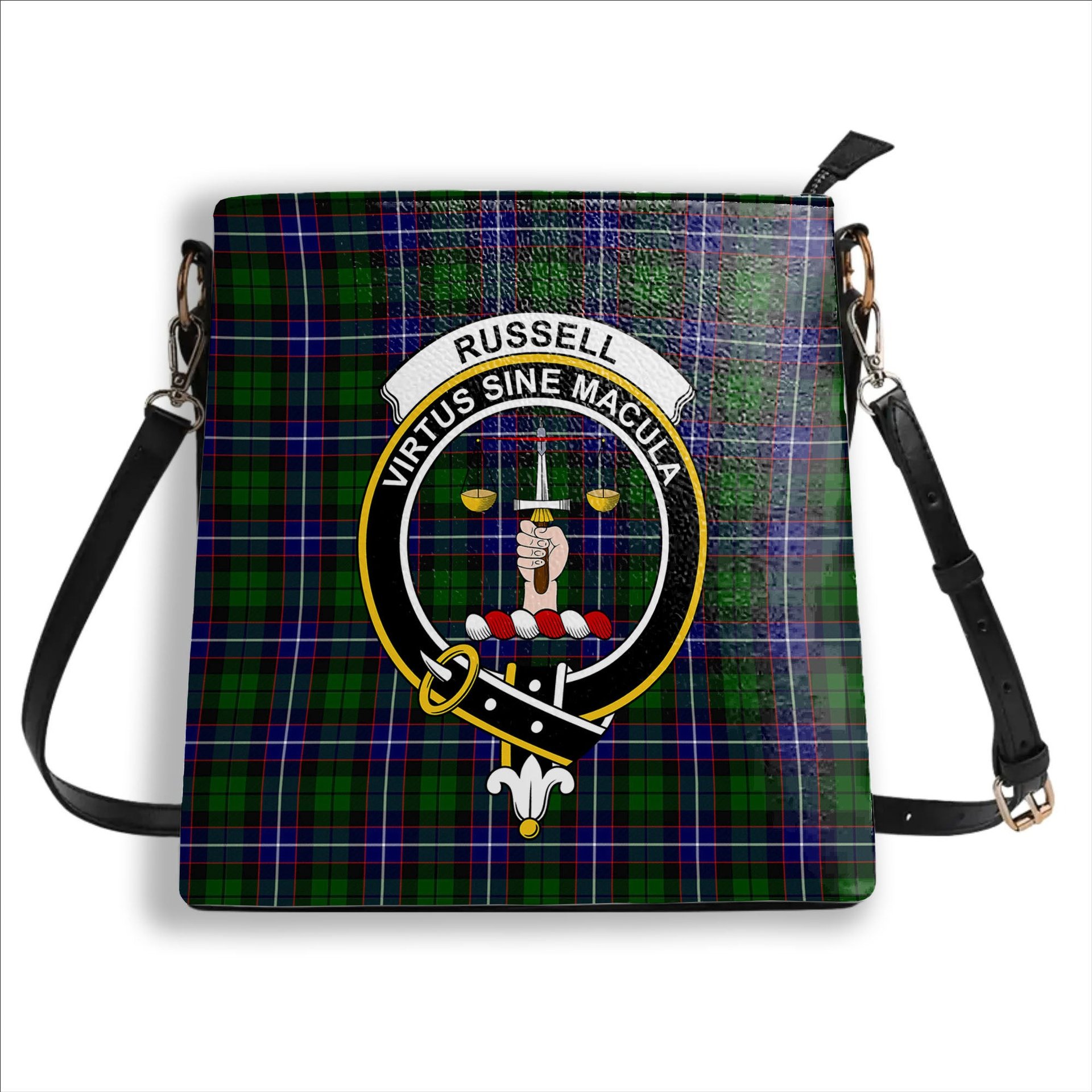 ScotsTee Shop Scottish Russell Modern Crest Tartan Bucket Bag Ladies Shoulder Bag Midi