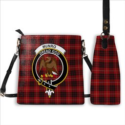 ScotsTee Shop Scottish Munro Black and Red Crest Tartan Bucket Bag Ladies Shoulder Bag Midi