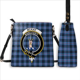 ScotsTee Shop Scottish McKay Blue Crest Tartan Bucket Bag Ladies Shoulder Bag Midi