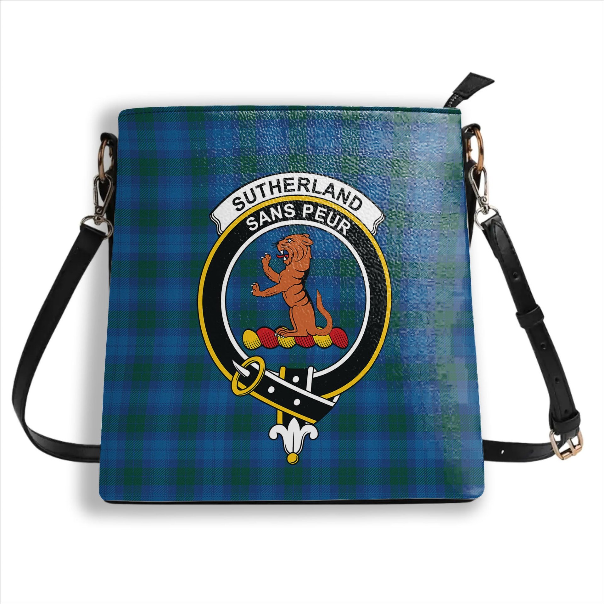 ScotsTee Shop Scottish Sutherland Hunting Modern Crest Tartan Bucket Bag Ladies Shoulder Bag Midi