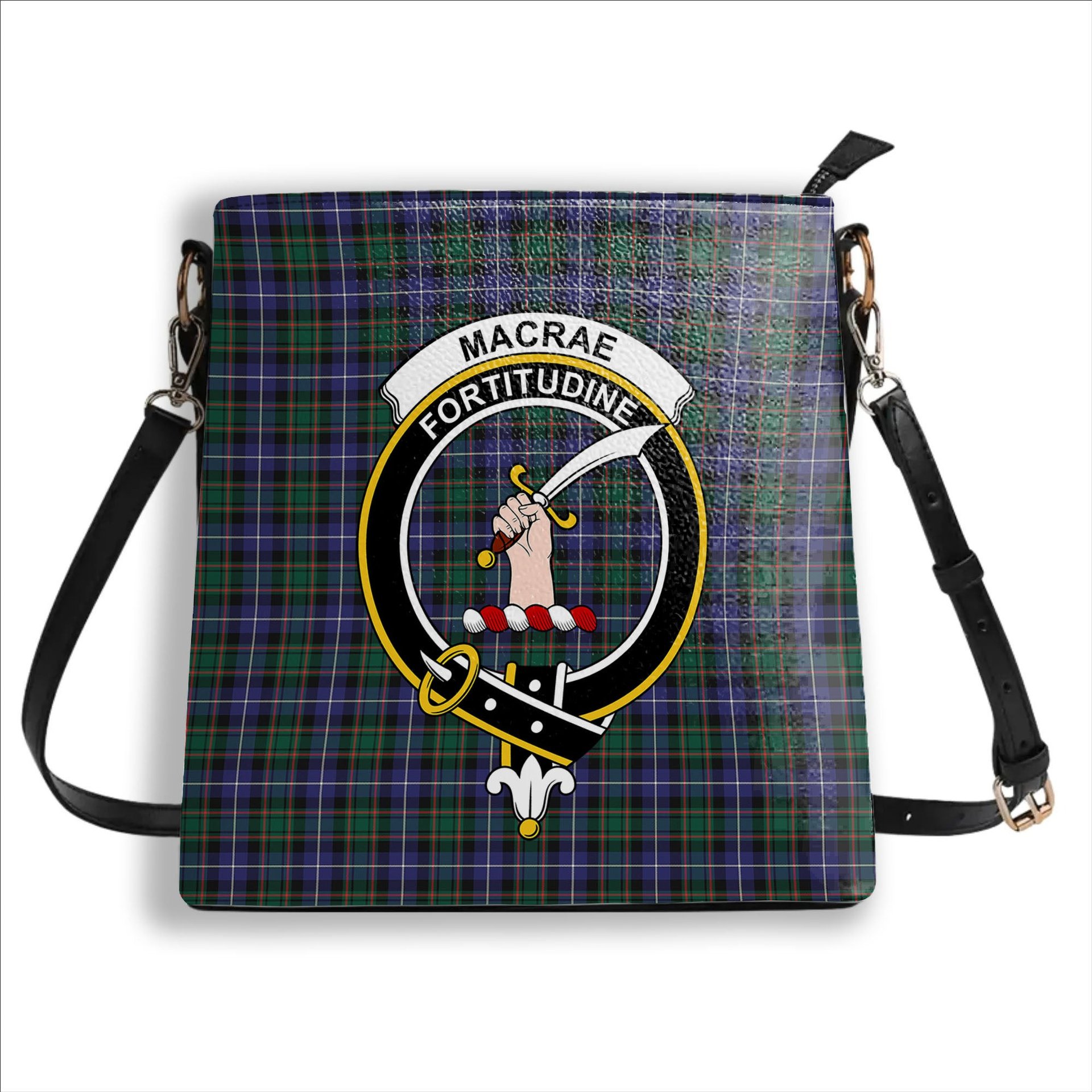 ScotsTee Shop Scottish MacRae Hunting Modern Crest Tartan Bucket Bag Ladies Shoulder Bag Midi