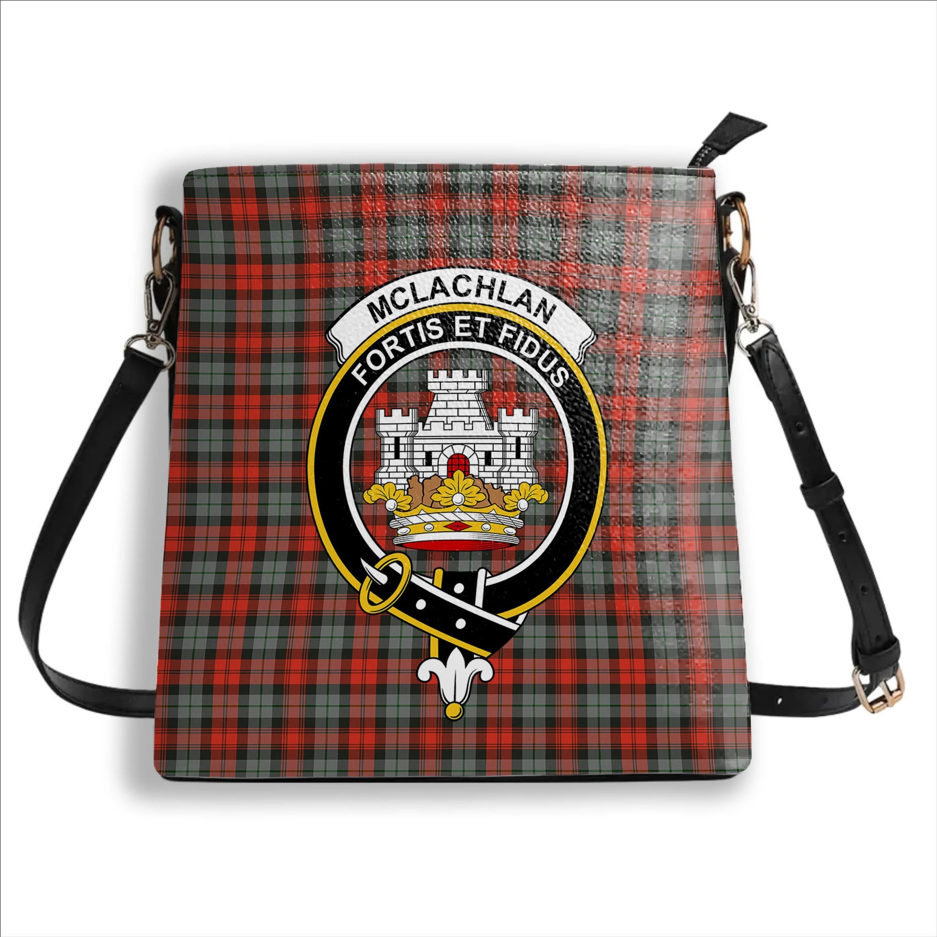 ScotsTee Shop Scottish McLachlan Weathered Crest Tartan Bucket Bag Ladies Shoulder Bag Midi