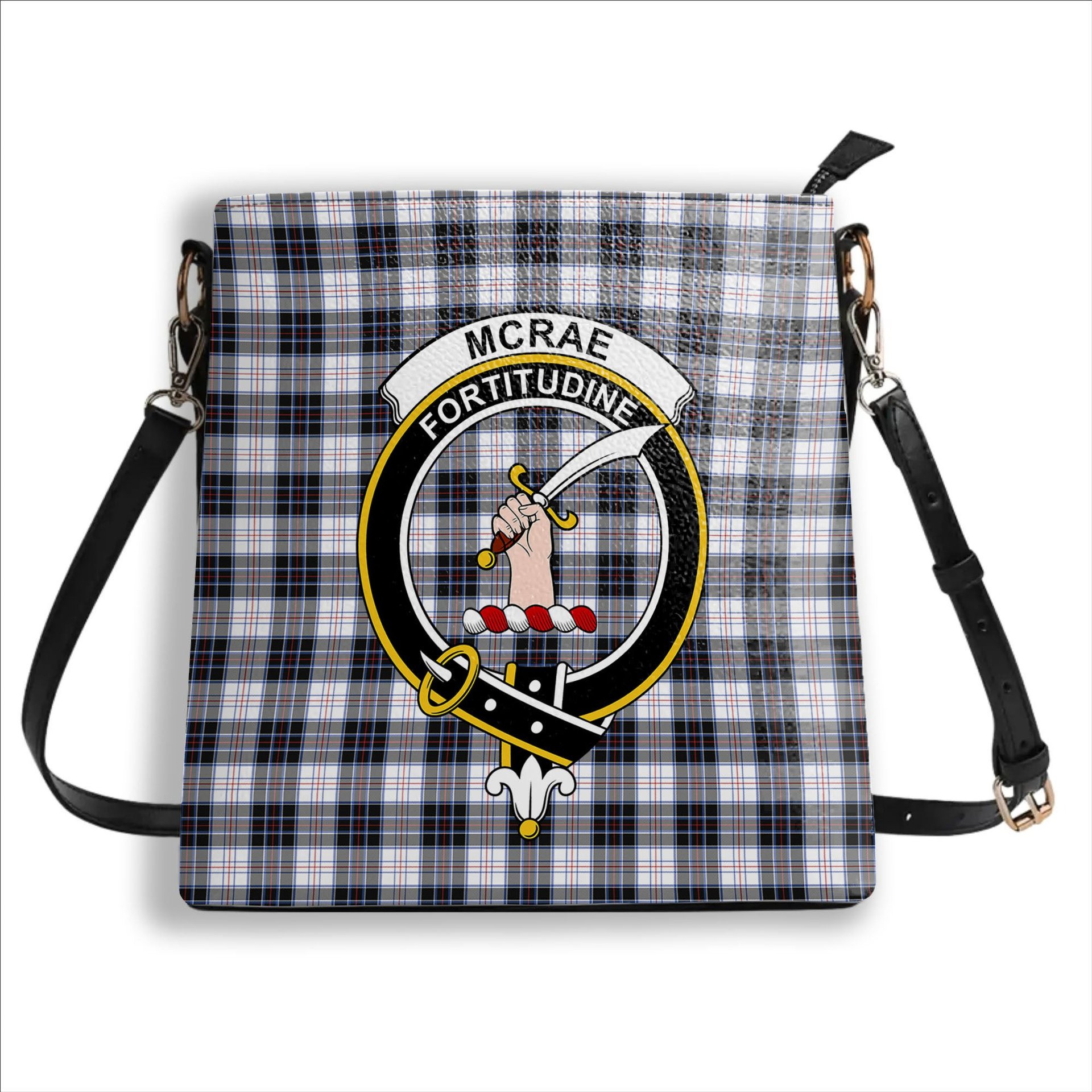 ScotsTee Shop Scottish McRae Dress Modern Crest Tartan Bucket Bag Ladies Shoulder Bag Midi