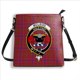 ScotsTee Shop Scottish McLeod Red Modern Crest Tartan Bucket Bag Ladies Shoulder Bag Midi
